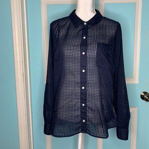 Tommy Hilfiger Long or 3/4 Sleeve Button Up Navy Blouse Medium